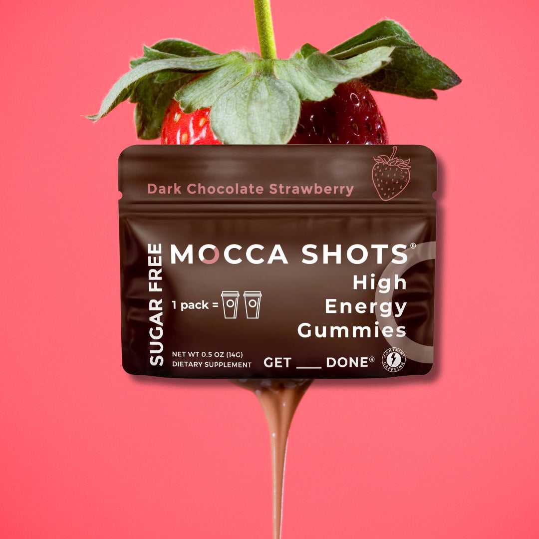 Sugar Free Mocca Shots Energy Gummies with Caffeine | 12-Pack - Dark Chocolate Strawberry