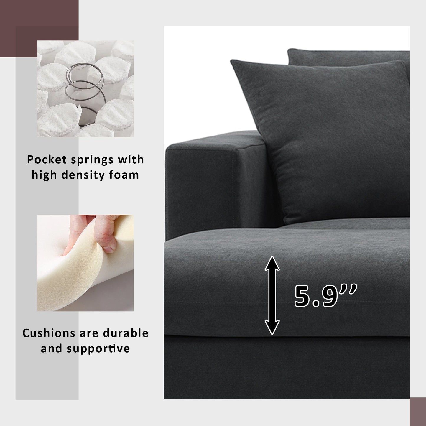 101*66' Modern Sectional Sofa With Throw Pillows,Cloud L-Shaped Couch Set With Wide Seat,4 Seat Polyester Comfy Fabric C