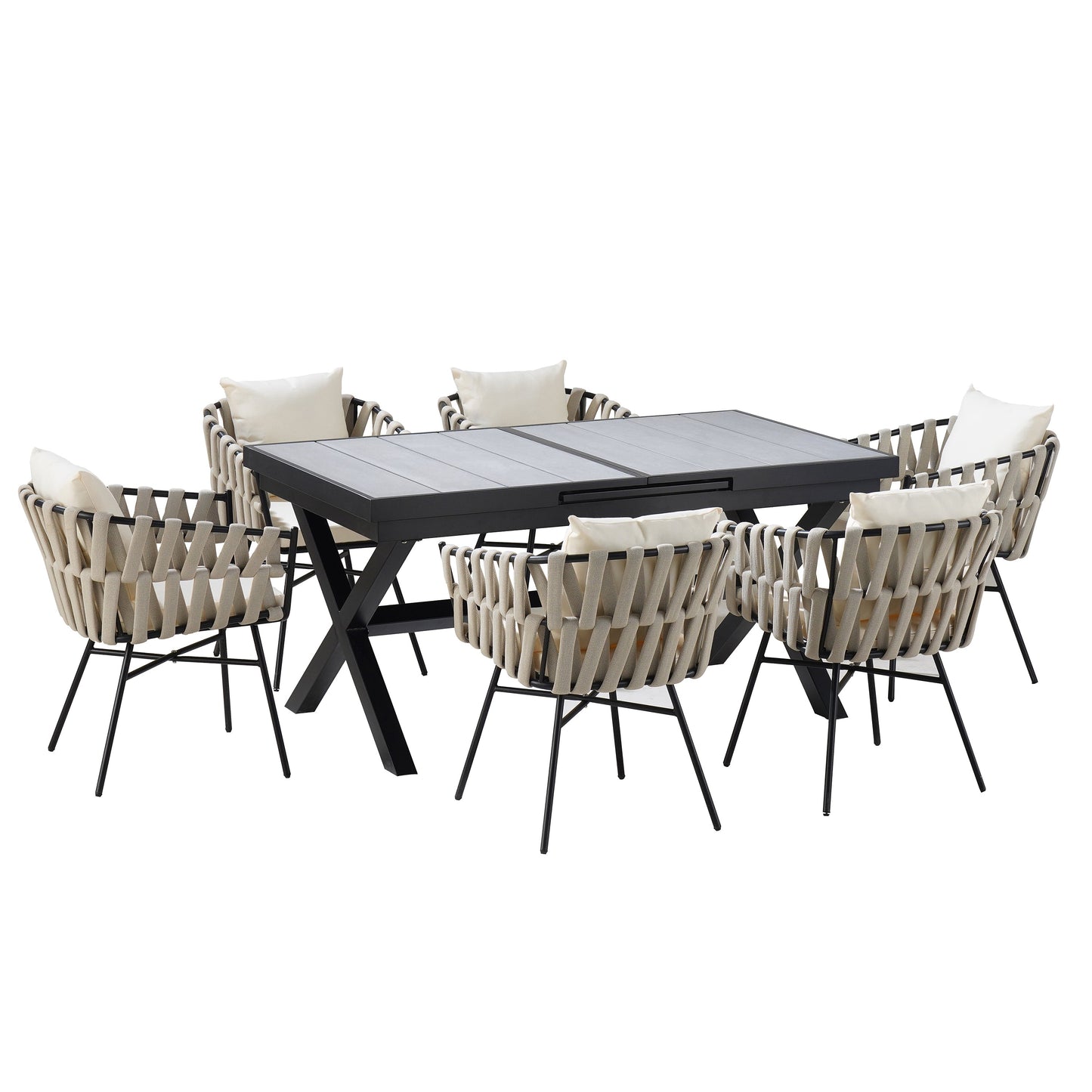 Discover Unmatched Flexibility in Alfresco Dining With Six Creatively Arranged Chairs Made of Polyester Woven Tape and A