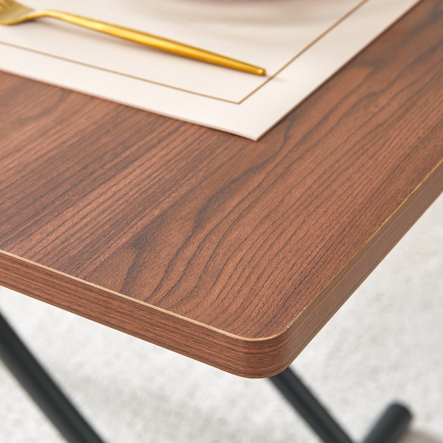 Table and Chair set.Modern Multifunctional Lifting Platform,Walnut Wood Grain Sticker MDF Desktop, Black Metal Legs.Pair