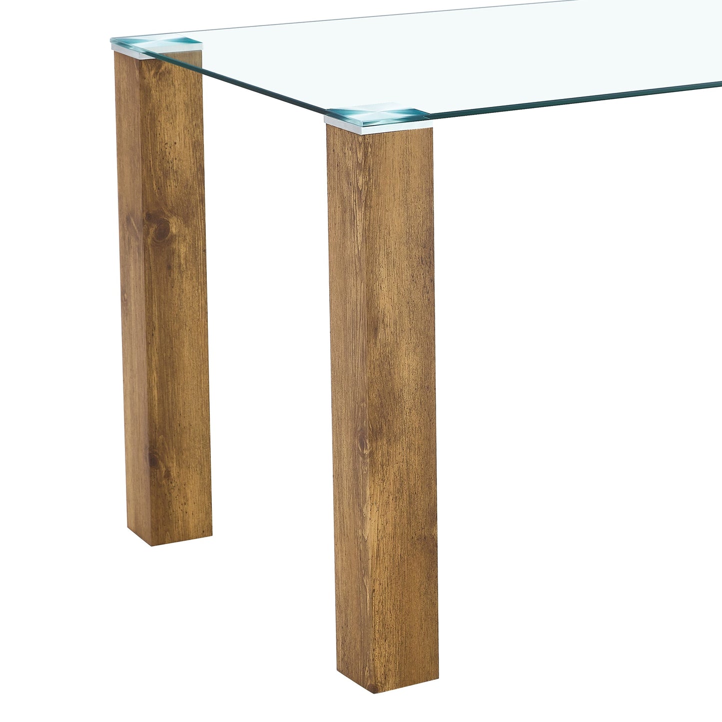 A 49.6 * 30 Inch Transparent Tempered Glass Dining Table With Rectangular Wood Color MDF Wood Grain Legs, Combining Simp