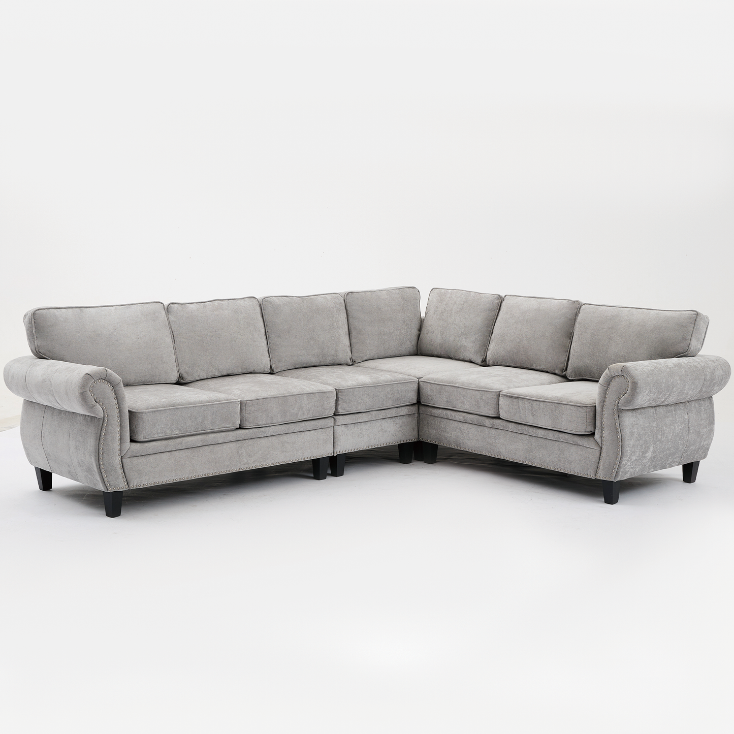 109.5' Modular Sectional Sofa , Rivets Decorated & Rolled Armrest,L Shaped Couch for Living Room, Corner Couch, Chenille