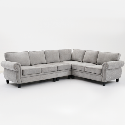 109.5' Modular Sectional Sofa , Rivets Decorated & Rolled Armrest,L Shaped Couch for Living Room, Corner Couch, Chenille