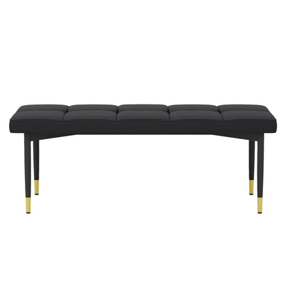 47*16 Inch Multifunctional Black Shoe Bench - Faux PU Cushion, Sturdy Metal Legs With Gold Accents.Suitable for Bedroom,