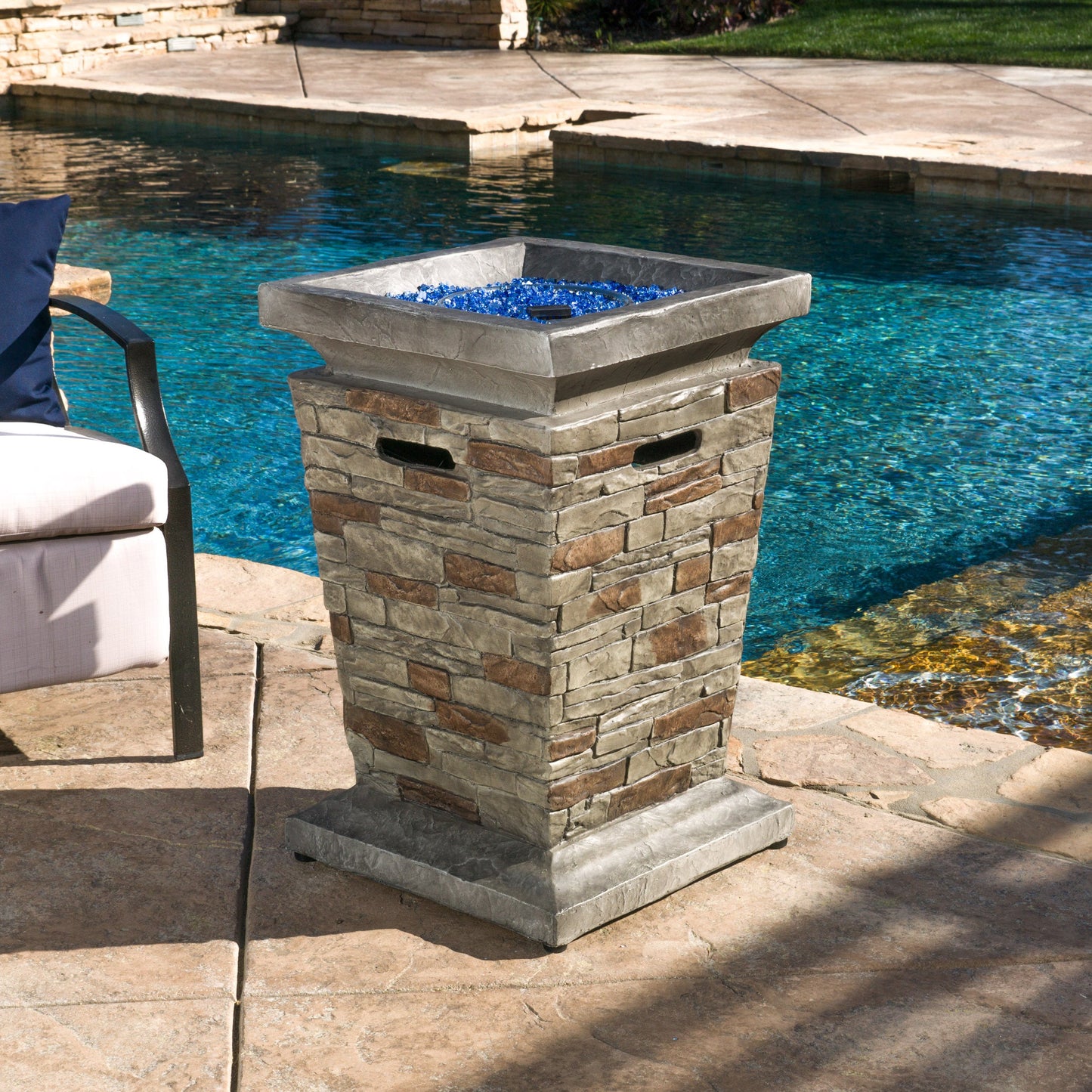 Outdoor 19.50' MGO Fire Column - 40,000 BTU, Natural Stone (Tank Inside)