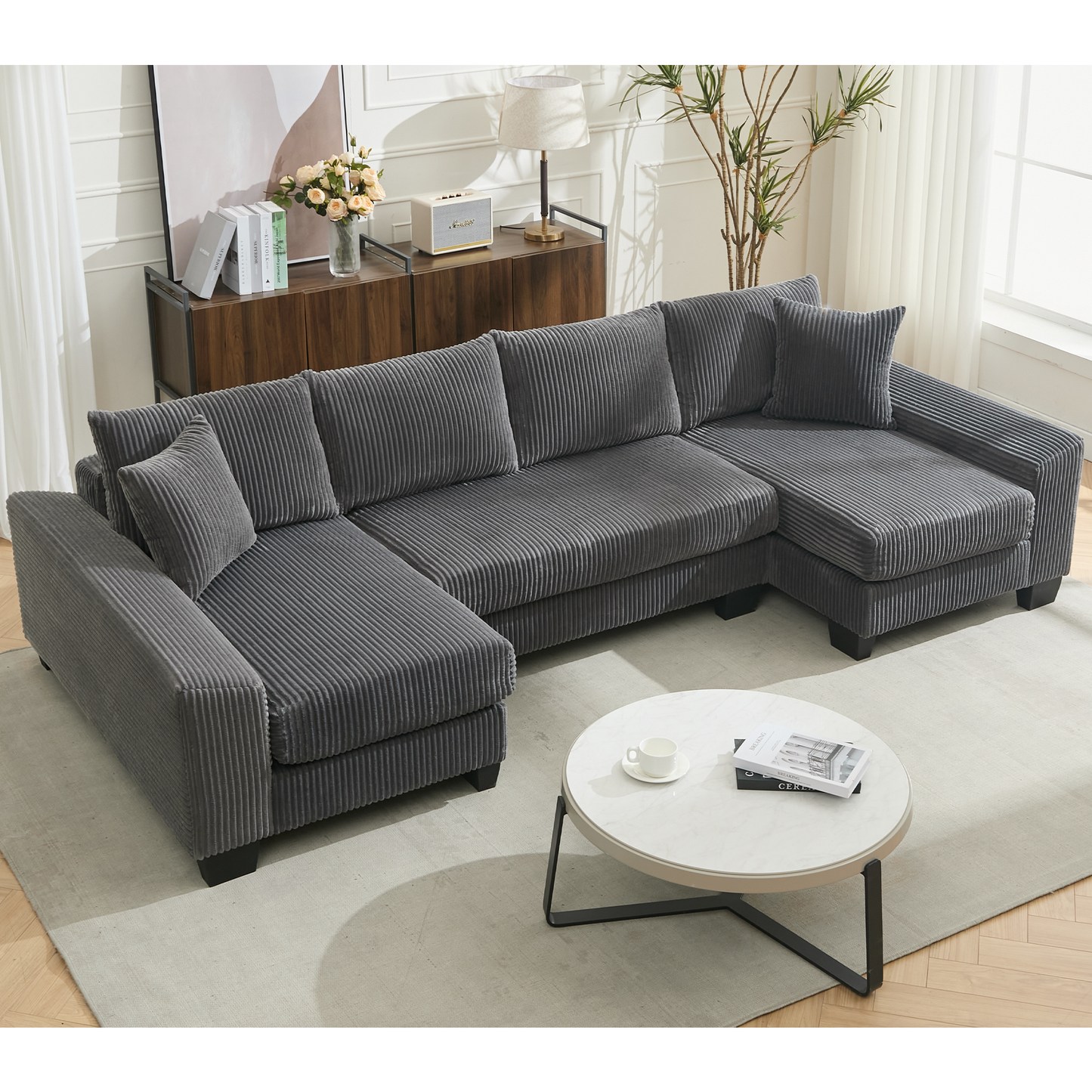 114' Sleeper Sofa,U Shaped Sofa , Pull Out Bed,Convertible Oversize 2 in 1 Sleeper Sofa, Living Room,Upholstery Sofa Bed