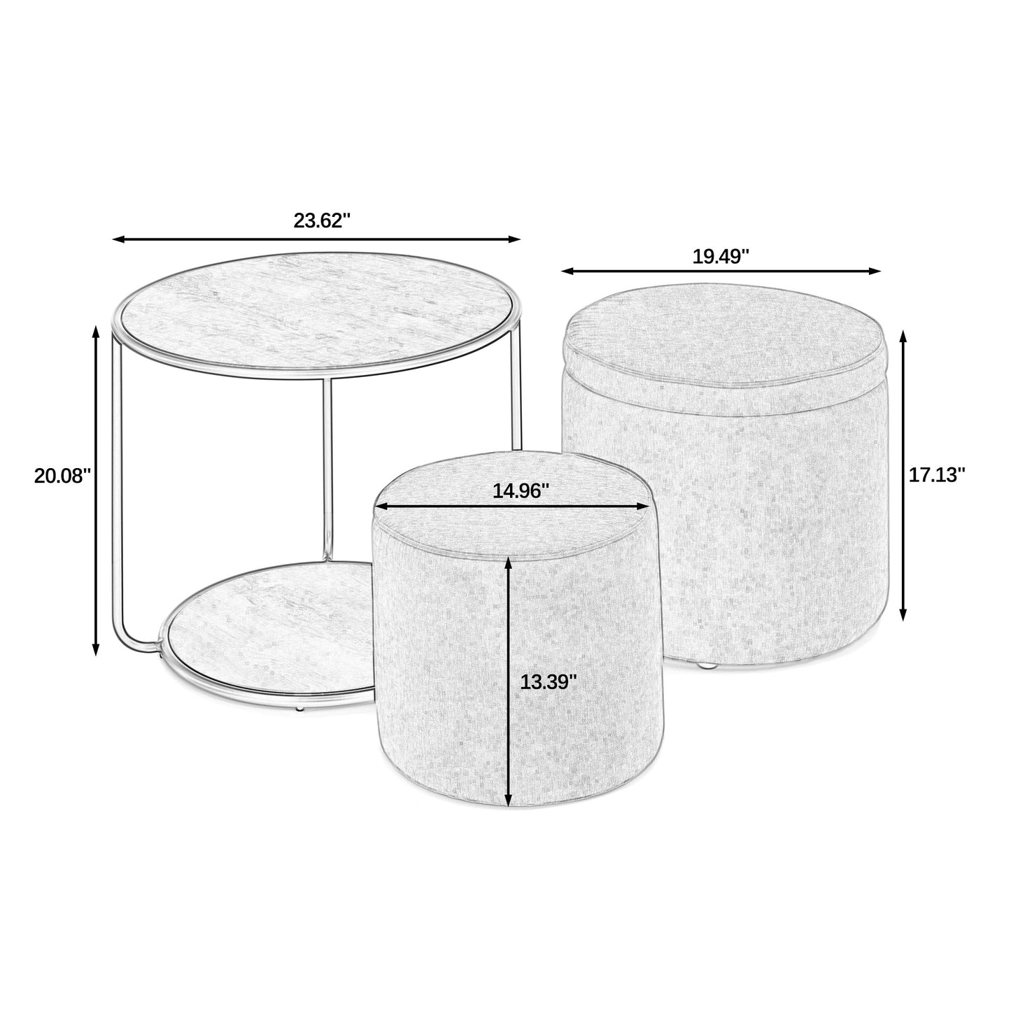 Ottoman, Multi-Functional Combination Set Table Ottoman, Combination of Ottoman and Table, With Drum Stool, With Storage
