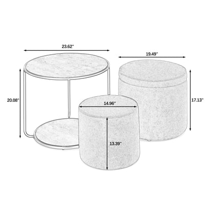 Ottoman, Multi-Functional Combination Set Table Ottoman, Combination of Ottoman and Table, With Drum Stool, With Storage