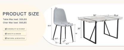 Table and Chair set.A Minimalist Retro Rectangular Dining Table With a Specially Textured Top and Black Metal legs.Paire