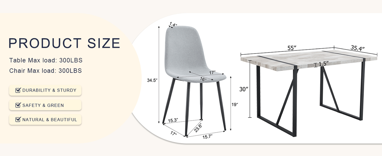 Table and Chair set.A Minimalist Retro Rectangular Dining Table With a Specially Textured Top and Black Metal legs.Paire