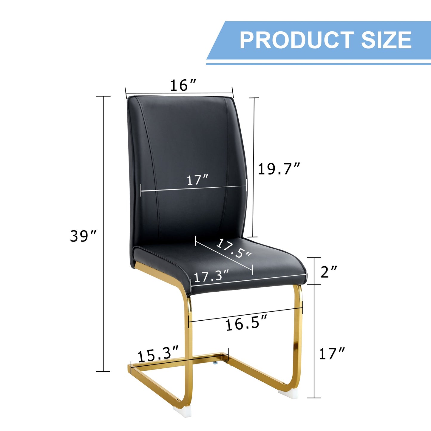 Luxury Simple Arch Chair Set of 8 BLACK PU Material High Resilience Dining Chair With Gold Metal Legs
