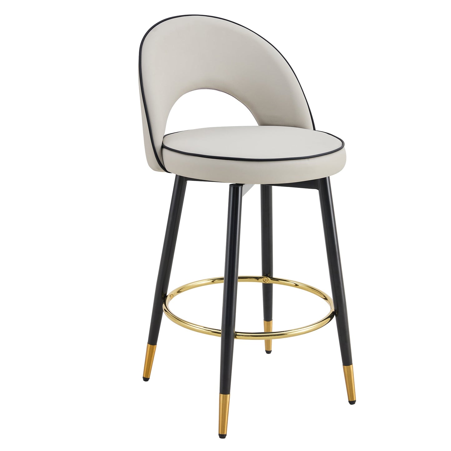 Modern PU Comfortable Upholstered Bar Chair With Smooth and Beautiful Black Metal Legs for Dining Room, Kitchen, Terrace