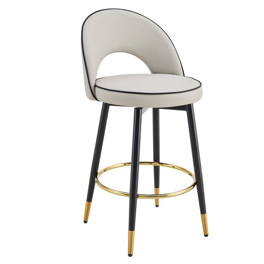 Modern PU Comfortable Upholstered Bar Chair With Smooth and Beautiful Black Metal Legs for Dining Room, Kitchen, Terrace