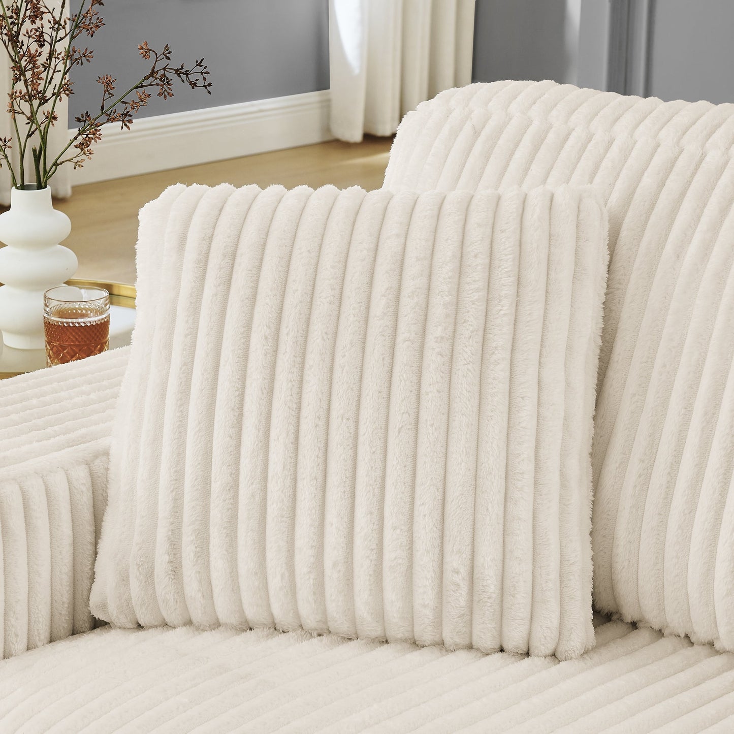 Corduroy Tufted Upholstered Sleeper Sectional Sofa, L-Shaped Modular Convertible Sofa ,The Arc-Shaped Footstool Can Be P