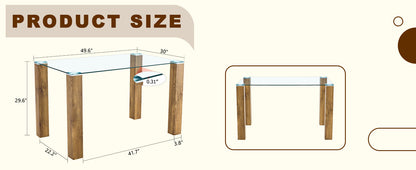 A 49.6 * 30 Inch Transparent Tempered Glass Dining Table With Rectangular Wood Color MDF Wood Grain Legs, Combining Simp