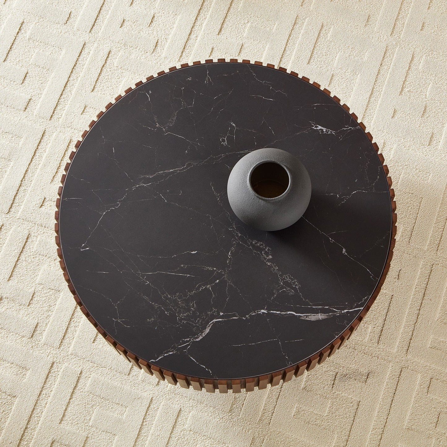 35.43'' Nesting Round Sintered Stone Tabletop Modern Drum Coffee Table Luxury Circle Coffee Table for Apartment Walnut