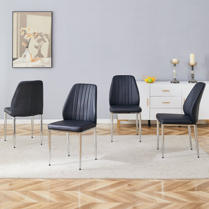 Set of 8 Black PU Comfort Dining Chairs With Extended Backrest and Silver Metal Legs