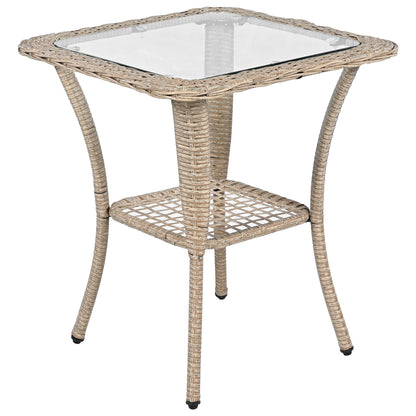 3-Piece Outdoor Chair&Table Set Chat Set 2-Person Rattan Seating Group With Two Swivel Chairs and a Square Table for Gar