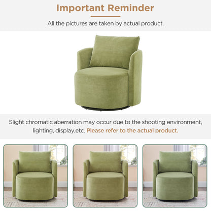 360° Swivel Chair, 29.9' Accent Barrel Armchair, Upholstered With Curved Design, Green Chenille, for Living Room and Off