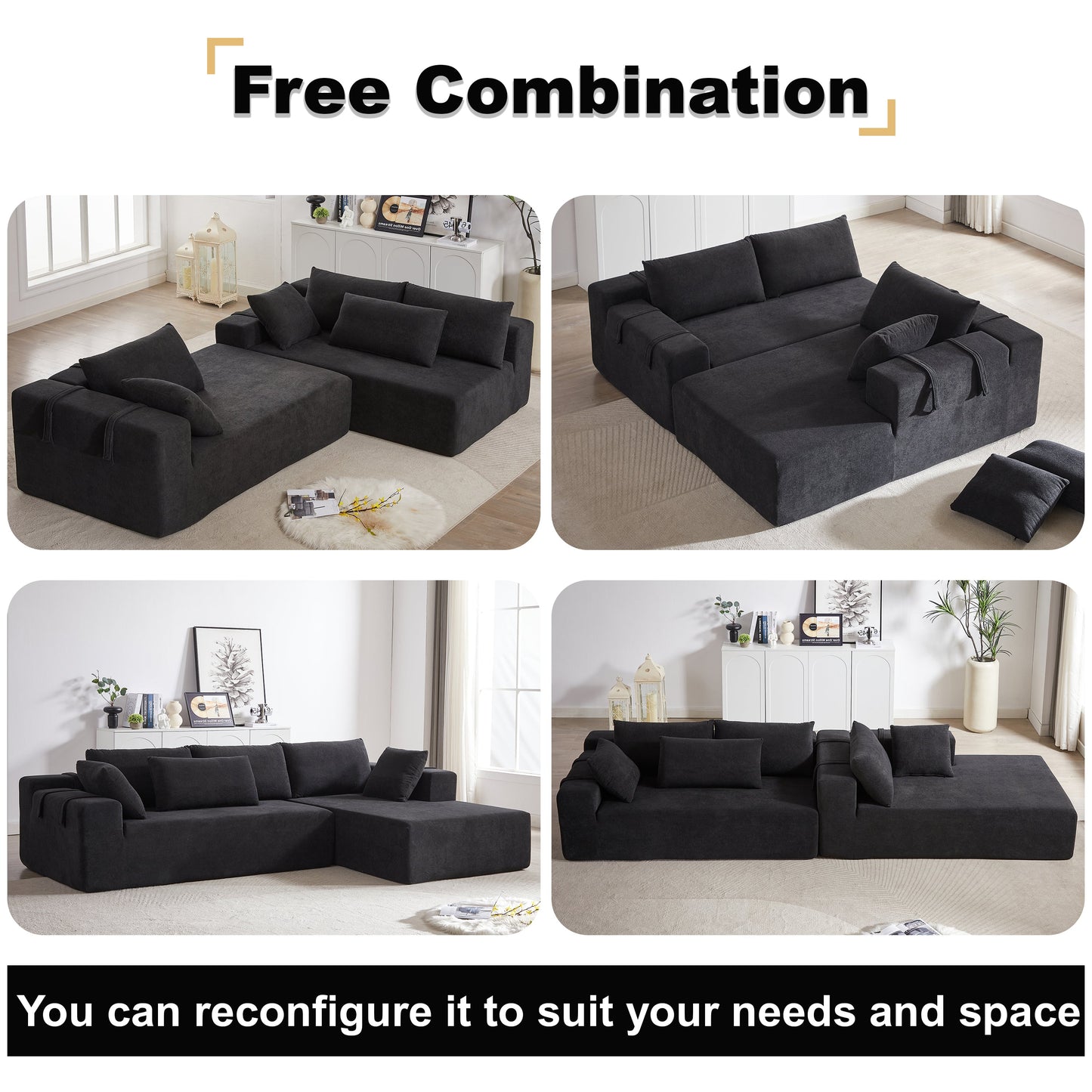 Modern Chenille Upholstered Sectional Sofa Couch Set,Modular 108' L Shaped Sectional Living Room Sofa Set With 6 Pillows