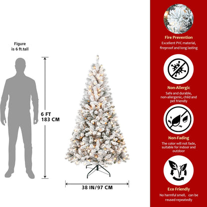 7FT Flocked Christmas Tree With 350 Warm White Incandescent Lights – Snowy Artificial Holiday Tree With 1022 Tips and St