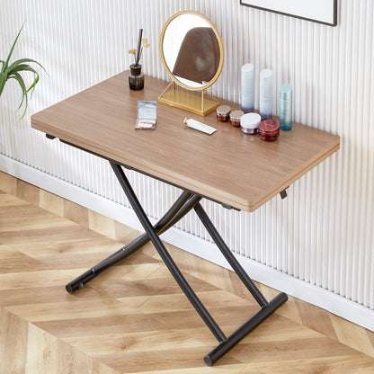 Modern Minimalist Multifunctional Lifting Table, With a 0.8-Inch Wood Grain Process Sticker Desktop and Black Metal Legs