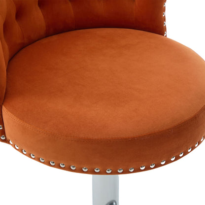 Velvet Bar Stool Set of 2, Adjustable Swivel Bar Stools With Silver Plated Metal Leg, Chrome Nailhead, Counter Height Ch