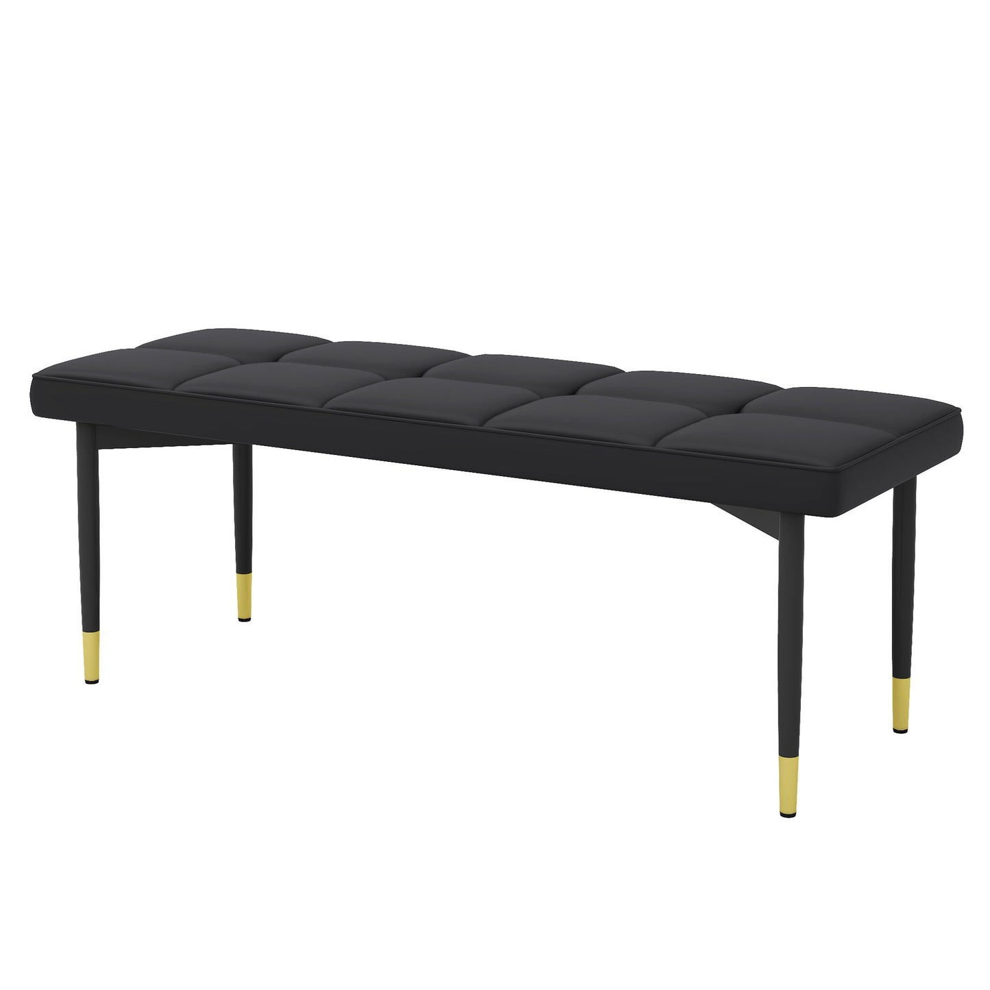 47*16 Inch Multifunctional Black Shoe Bench - Faux PU Cushion, Sturdy Metal Legs With Gold Accents.Suitable for Bedroom,