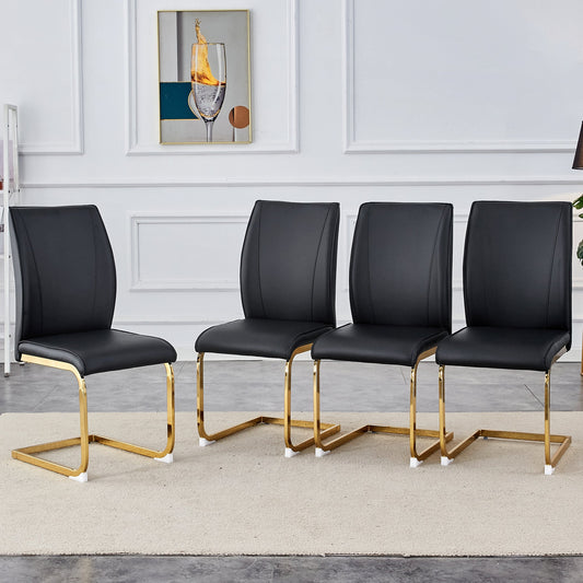 Luxury Simple Arch Chair - Set of 4 BLACK PU Material High Resilience Dining Chair With Arched Metal Gold Leg.W1151P1548