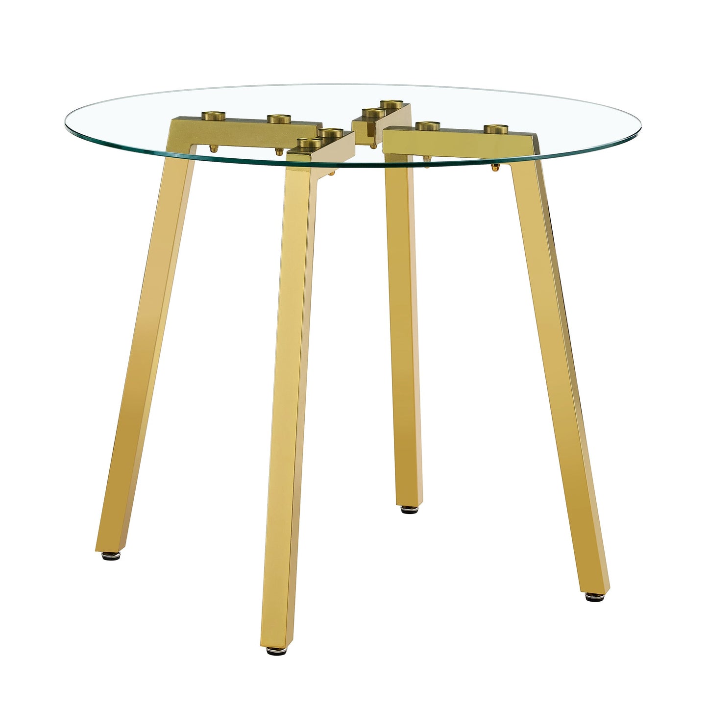 Modern Luxurious Round Tempered Glass Dining Table With Gold 7-Shaped Metal Legs,suitable for Family Meals, Office Confe