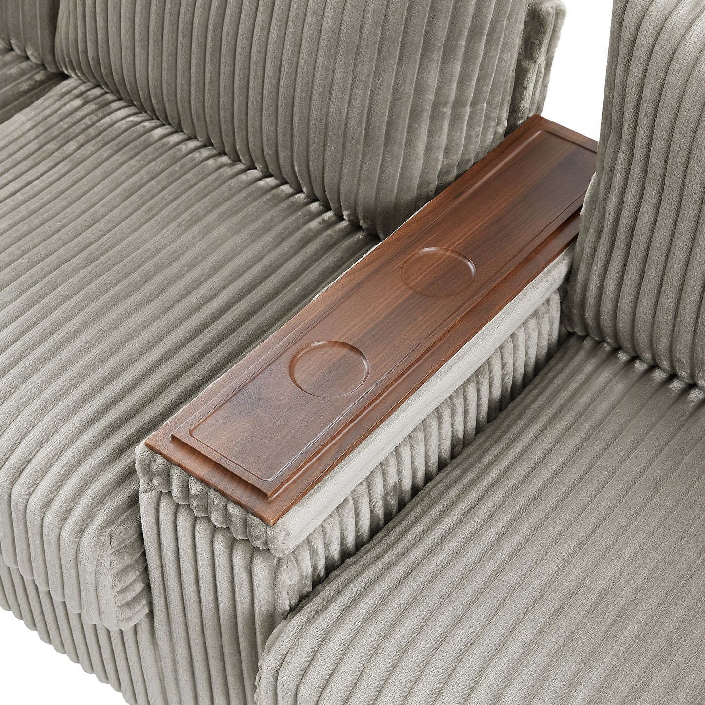 Modern 4-Seater Corduroy Sofa Couch With USB Ports, Hidden Storage Arms, and Flip-Top Cup Holders, Brown, 133 Inches