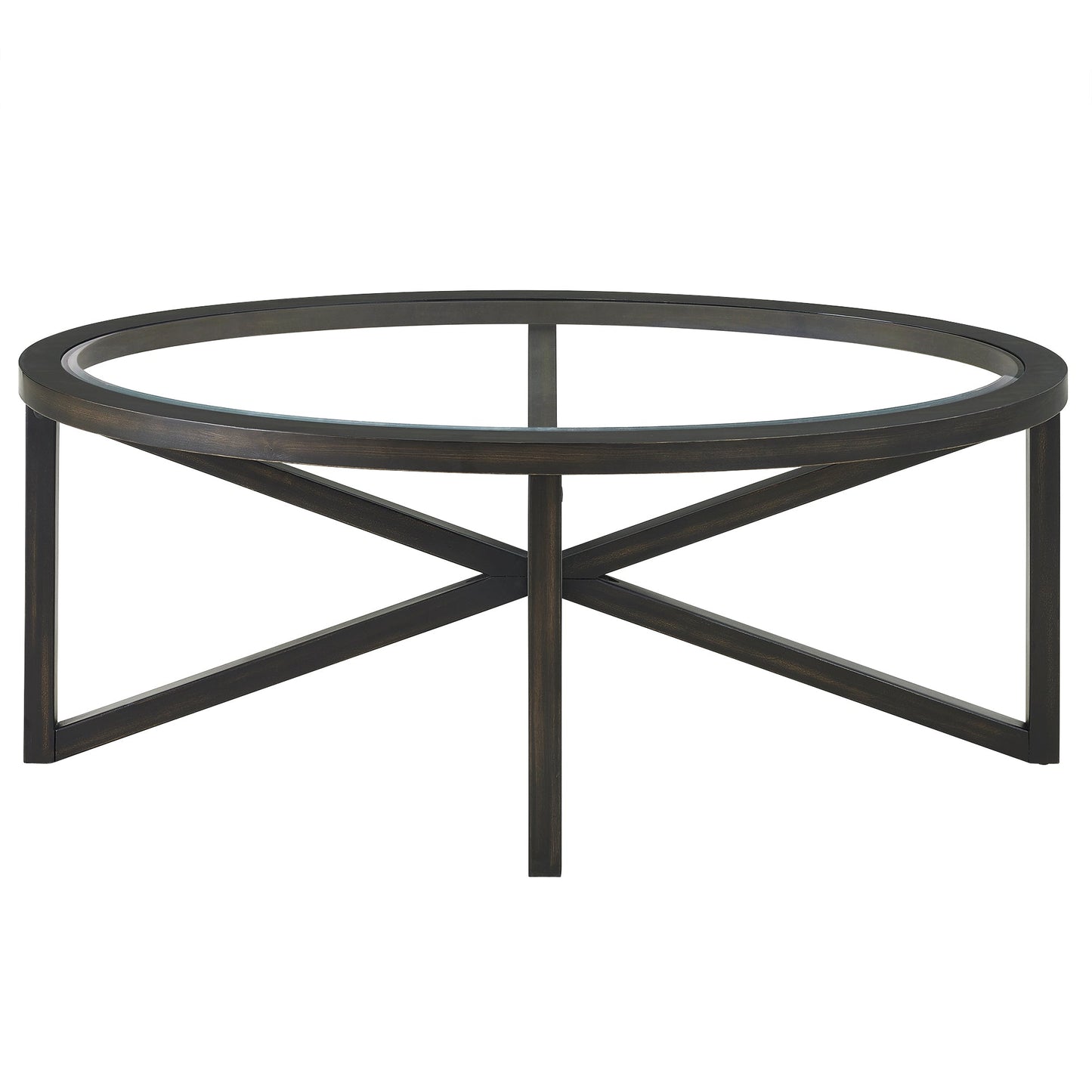 Modern Simple Glass Coffee Table, Tempered Glass Coffee Table Solid Wood Base Round Transparent Glass Top Modern Living