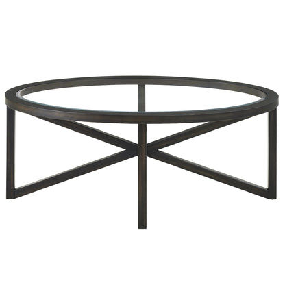 Modern Simple Glass Coffee Table, Tempered Glass Coffee Table Solid Wood Base Round Transparent Glass Top Modern Living