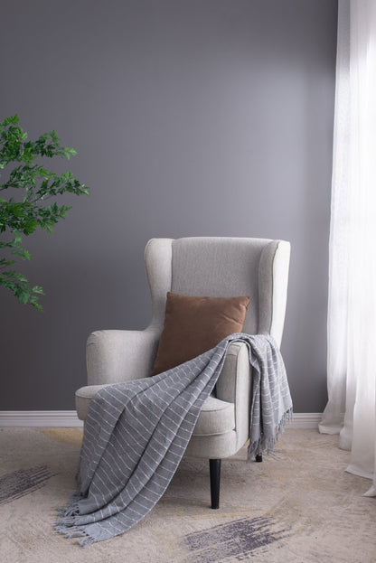 50x60' Gray Striped Decorative Throw Blanket With Tassels and Horizontal Stripes, 2 Pack