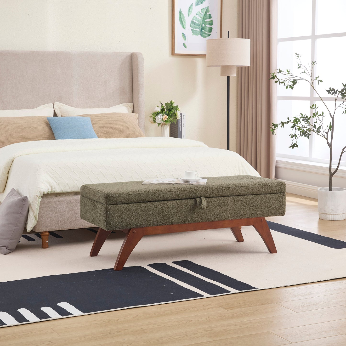 Teddy Wool Fabric, Solid Wood Feet for Solid Weighing, and Bed End Stool With Storage Function