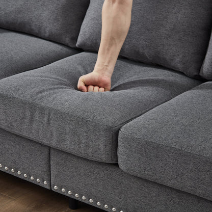 Modern Classic Design With Nails Living Room 2+3 Seater Sofa Fabric Couch,Upholstered Polyester Grey.