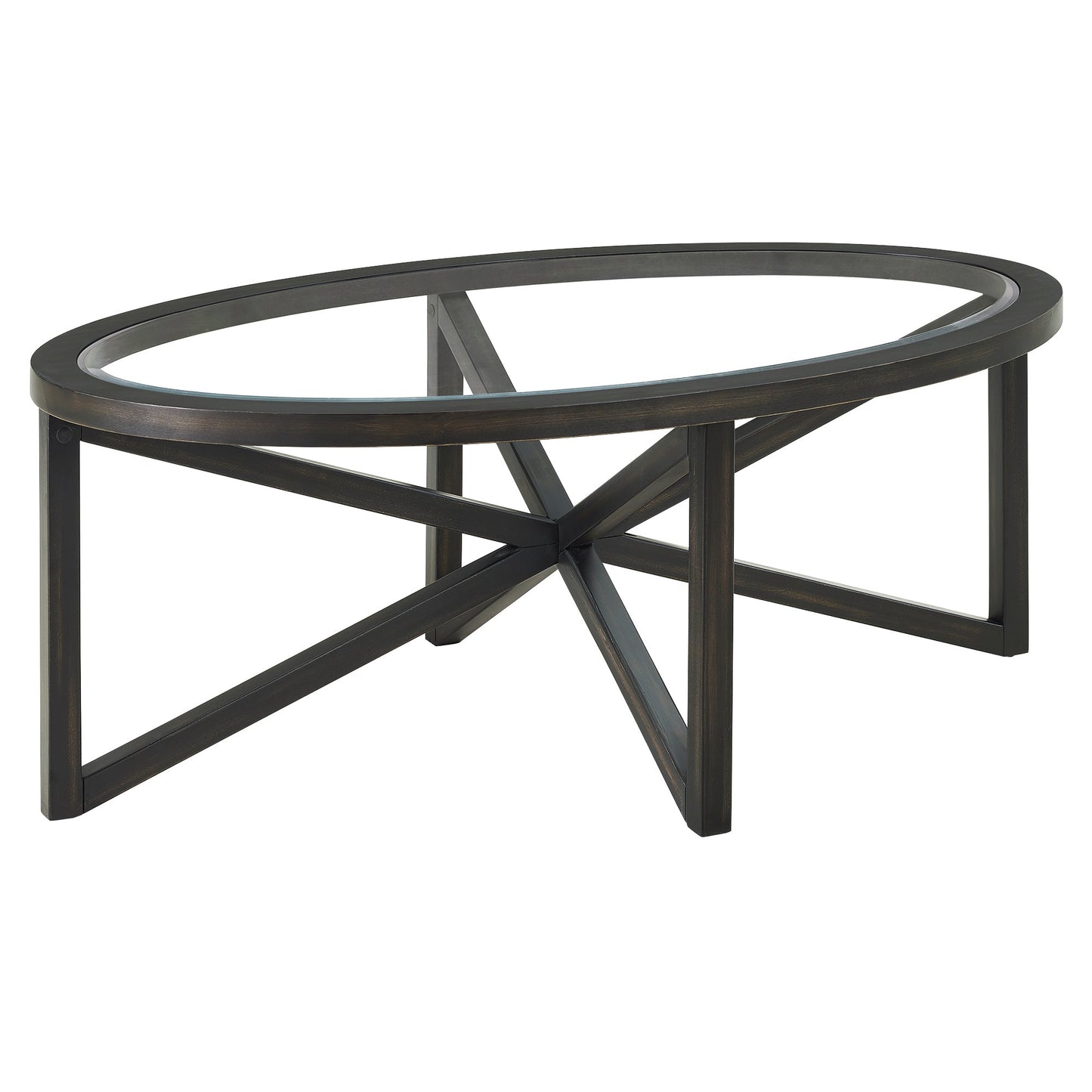 Modern Simple Glass Coffee Table, Tempered Glass Coffee Table Solid Wood Base Round Transparent Glass Top Modern Living