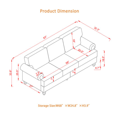 Modern Classic Design With Nails Living Room 2+3 Seater Sofa Fabric Couch,Upholstered Polyester Grey.