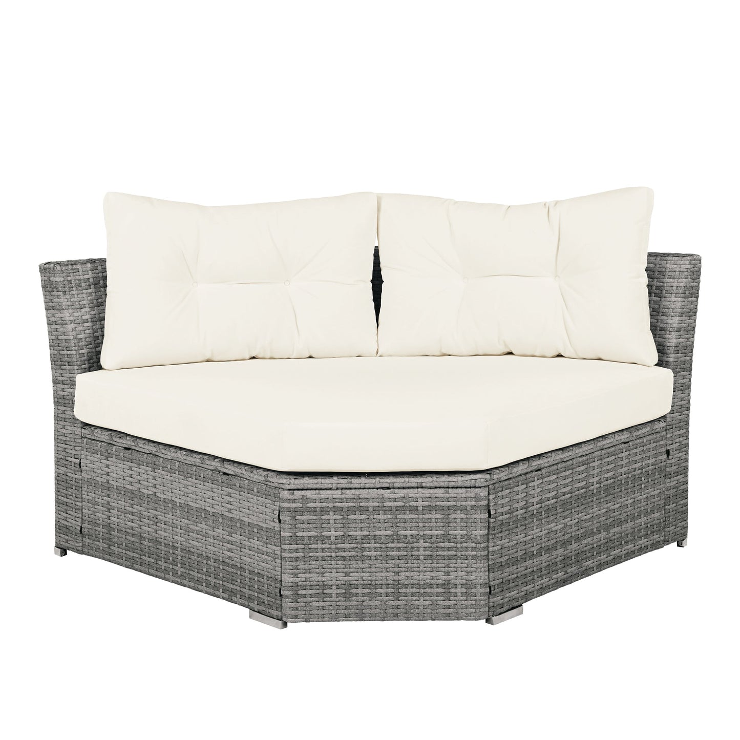 Patio Furniture Set Outdoor Daybed Rattan Sectional With Cushions and Center Table, Beige, Iron & Rattan, Multiple Sizes