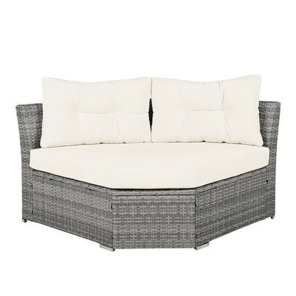 Patio Furniture Set Outdoor Daybed Rattan Sectional With Cushions and Center Table, Beige, Iron & Rattan, Multiple Sizes