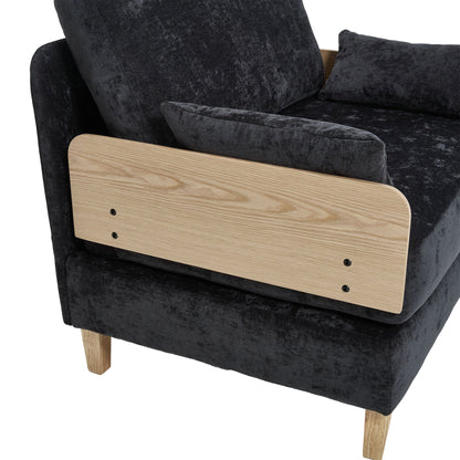 Mid-Century Modern Foldable Sofa Bed Recliner, 3-In-1 Convertible Sleeper With Three Pillows, Black Chenille for Small S