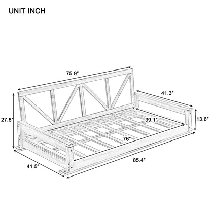 Acacia Wood Twin Size Patio Swing Bed Modern Porch Swing Hanging Bed Frame With 16.4ft Hemp Ropes for Garden,Backyard,Br