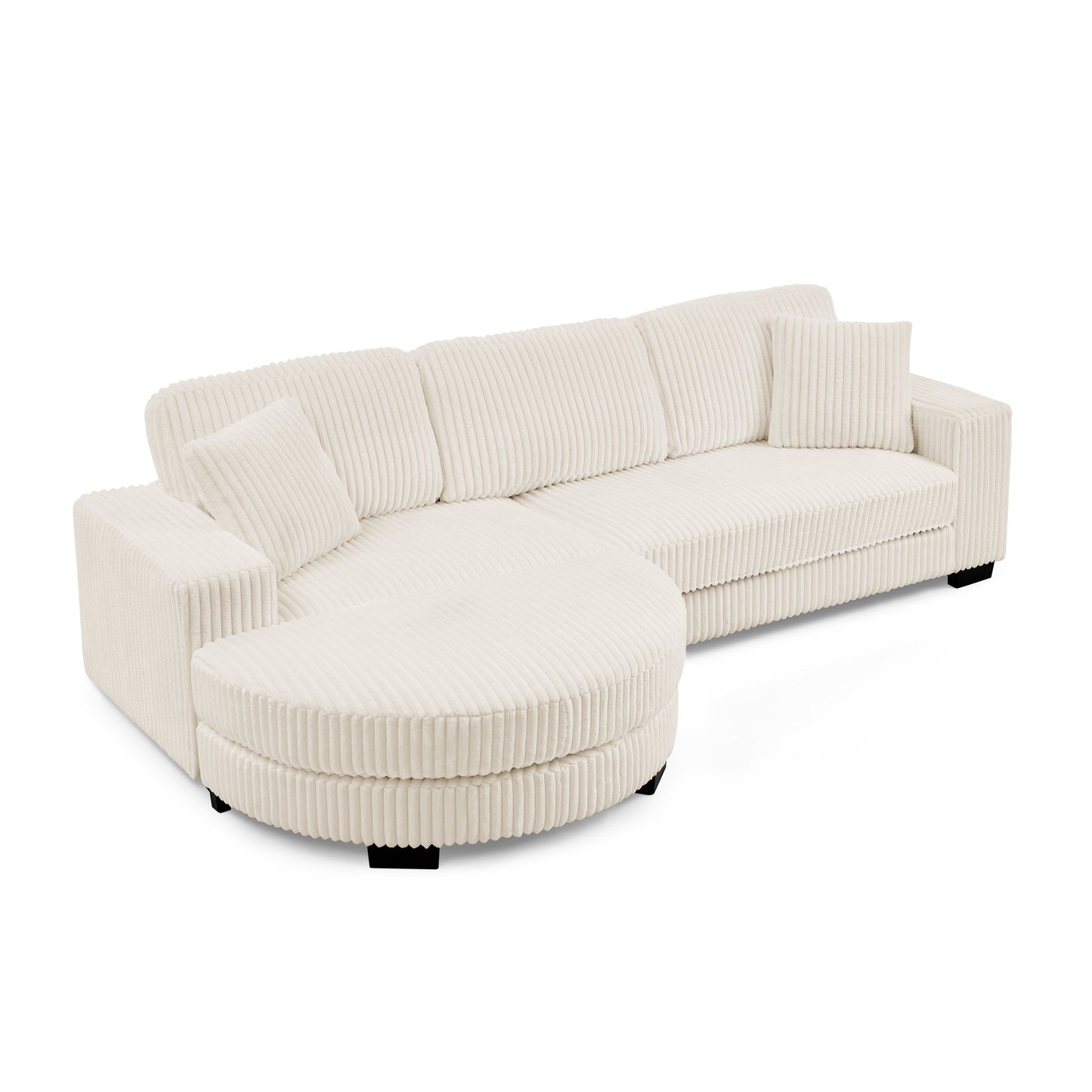 Corduroy Tufted Upholstered Sleeper Sectional Sofa, L-Shaped Modular Convertible Sofa ,The Arc-Shaped Footstool Can Be P
