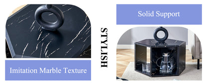 Hexagonal MDF Coffee Table, Characteristic Pattern Stickers, Multi-Hole Design to Give More Storage Space, Simple and Co