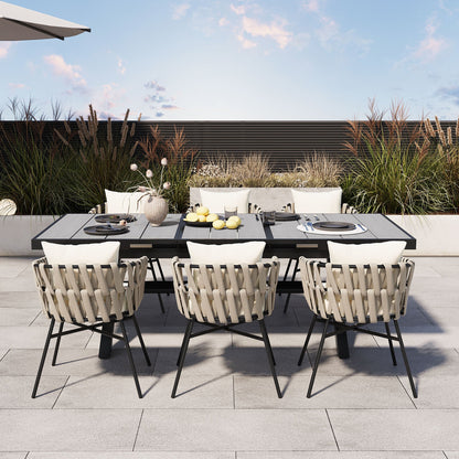 Discover Unmatched Flexibility in Alfresco Dining With Six Creatively Arranged Chairs Made of Polyester Woven Tape and A