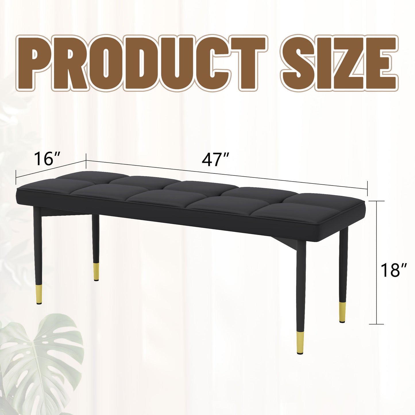 47*16 Inch Multifunctional Black Shoe Bench - Faux PU Cushion, Sturdy Metal Legs With Gold Accents.Suitable for Bedroom,