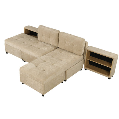 121.2' Versatile Sofa Bed Modular Sofa  Free-Combined Sofa With Two Storage Racks,  Brown
