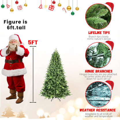 5FT Classic Christmas Tree With 967 PE+PVC Tips – Realistic Hinged Branches, Easy Assembly, Stable Metal Stand, Full Nat