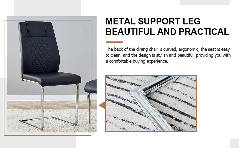 Table and Chair set.A 38.6' Diameter Transparent Tempered Glass Round Dining Table-Silver Metal Legs.Paried With 4 Black