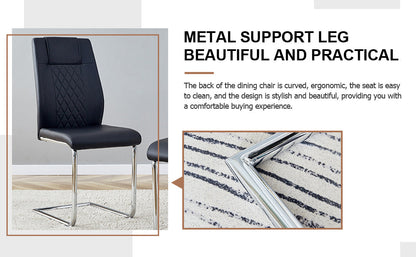 Table and Chair set.A 38.6' Diameter Transparent Tempered Glass Round Dining Table-Silver Metal Legs.Paried With 4 Black